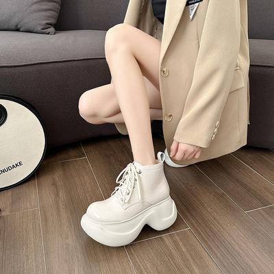 Schwarze Klobige Plateau Stiefeletten Damen Britischer Stil Lackleder Knöchel Botas 2024 Herbst Schnürung Dicke Sohle Schuhe
