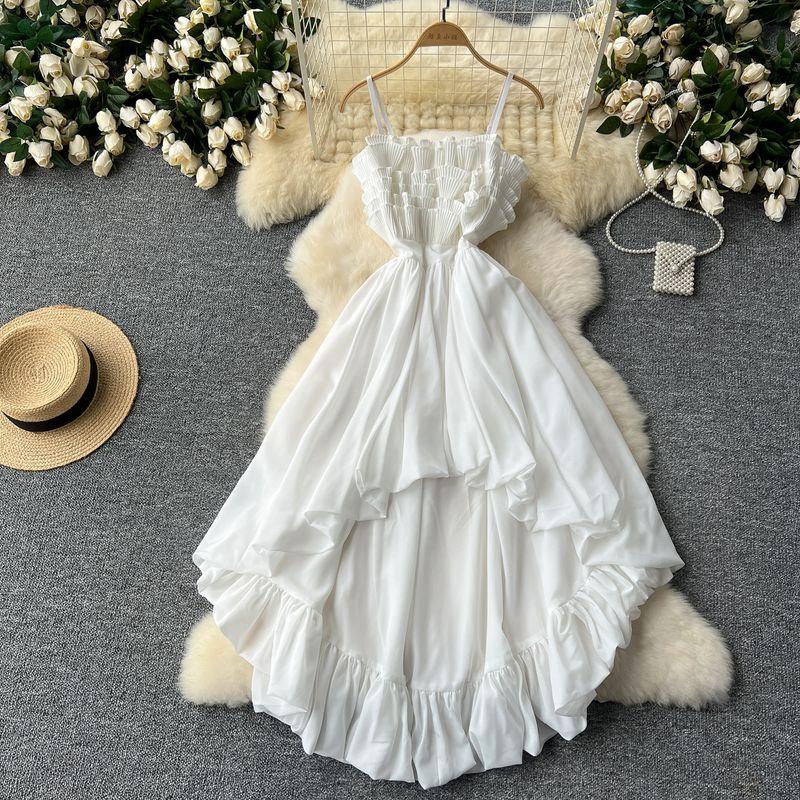 Stylish Three-Dimensional Flower Dovetail Dress Women's Fancy Waist-Tight Bandeau Sling Asymmetrical Fairy Dress