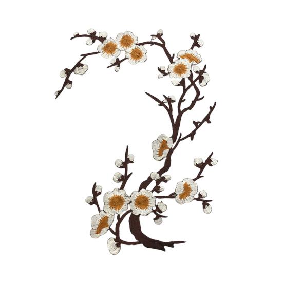 Cherry Blossom Iron Patch Iron-on Blossom Plum Applique Patch Embroidered Floral Patch for Jeans Garment Jackets Backpacks Clothes DIY Crafts