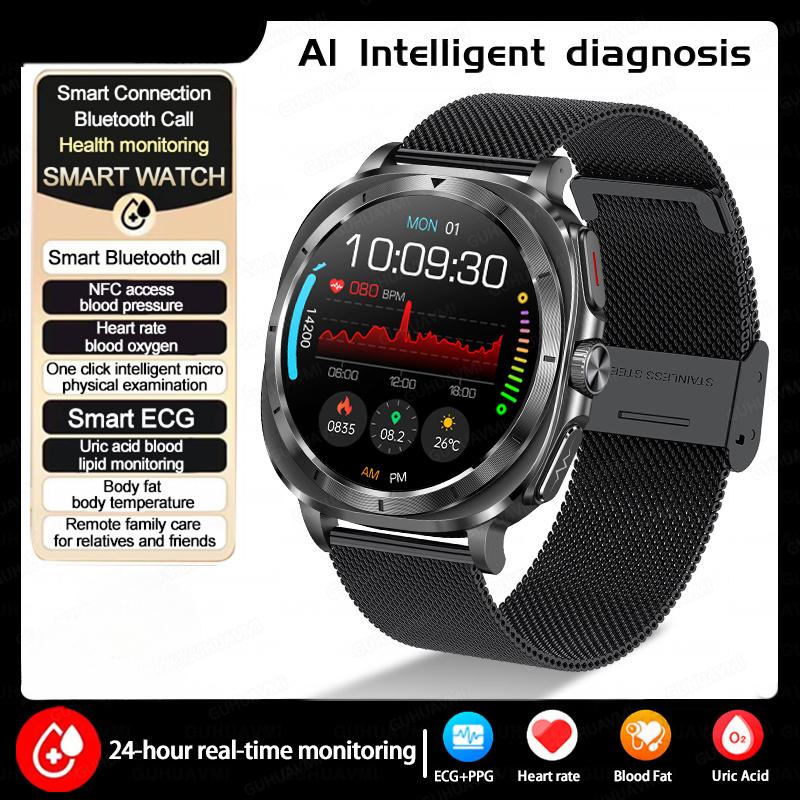 2025 New Watch 7 Uric Acid Blood Pressure Blood Oxygen Body Analysis Smart Watch ECG+PPG Clock Smartwatch Men