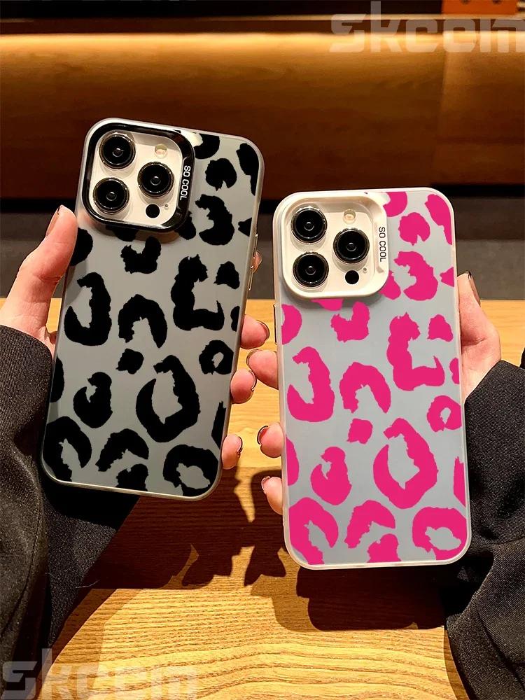 Leopard Print Art Electroplate Silver IMD Phone Case For iPhone 15 Pro Max 16 14 13 12 11 7 8 Plus X XS XR Shockproof Hard Cover