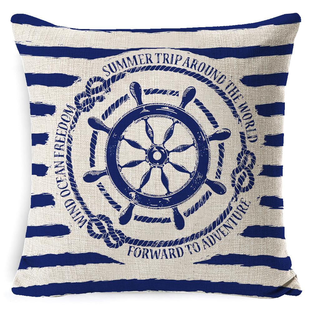 Cushion Cover Ocean Anchor Linen Pillow Cover Simple Sailing Sofa Living Room Pillow Cover Premium Durable Quality