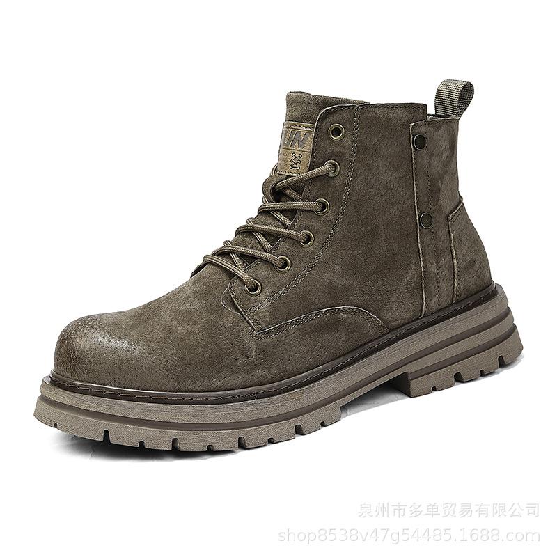 Men's Outdoor High-quality Locomotive Rhubarb Boots Thick-soled Non-slip and Wear-resistant Boots Martin Boots