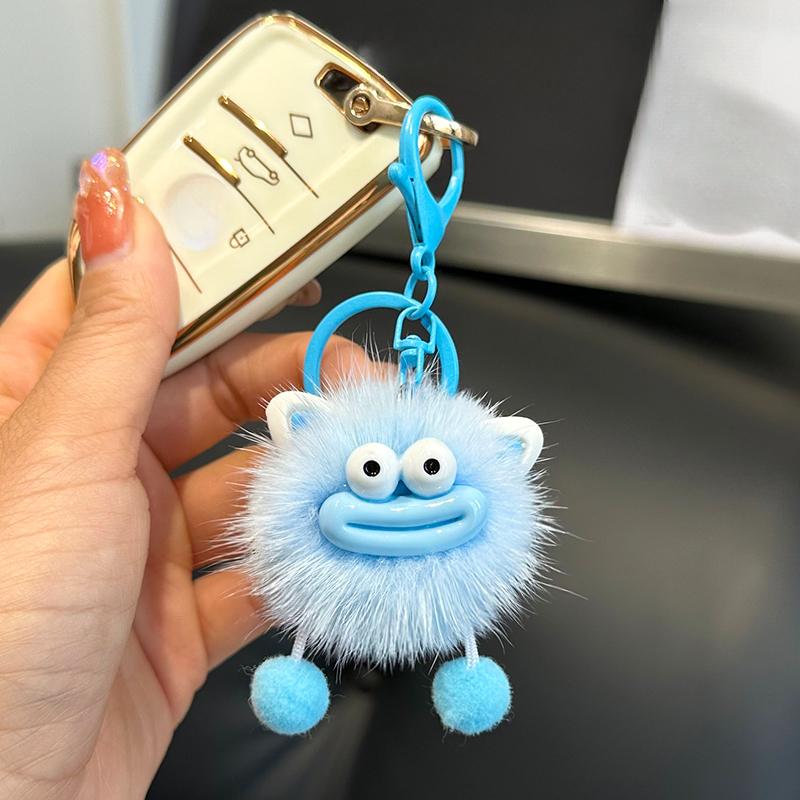 Cute mink hair big mouth small briquettes car keychain pendant Korean plush doll bag pendant gift