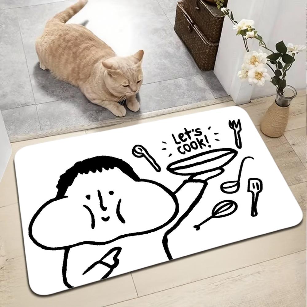 1 Piece Kitchen Carpet Cute Cartoon Floor Mat Living Room Rug Bedroom Rug Entrance Mat Washable Non-Slip Carpet Room Decor