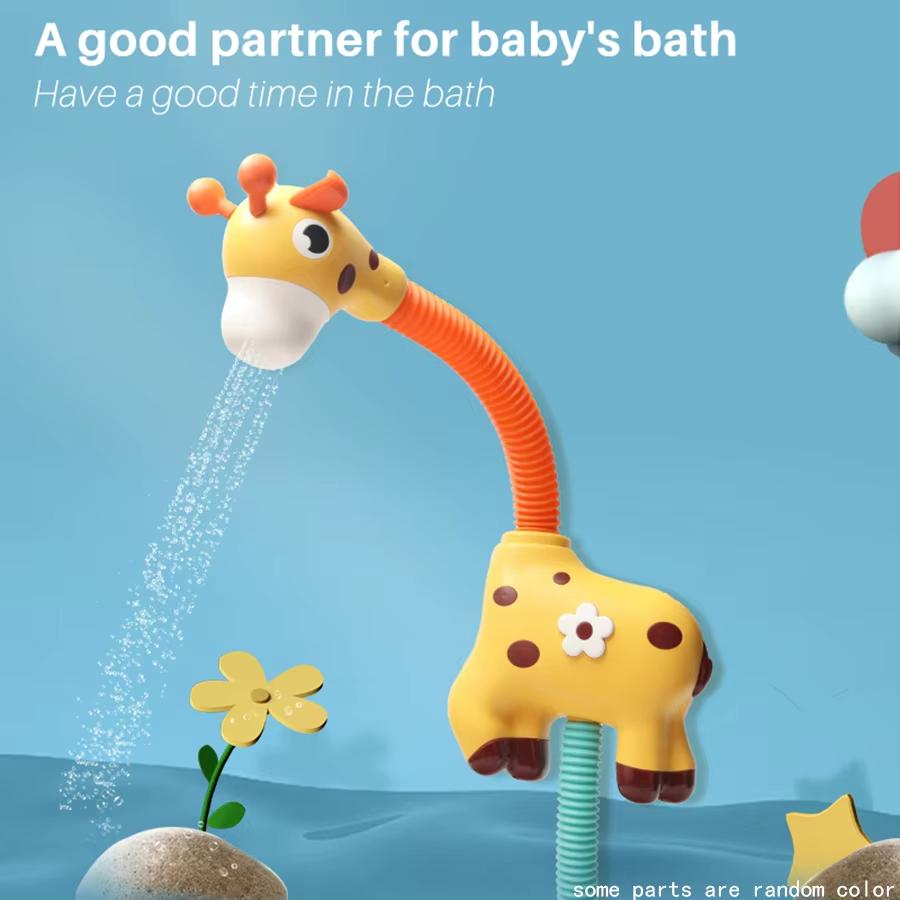 Baby Bath Shower Head Toy Cute Giraffe Baby Stackable Electric Shower Toys Bathtub Water Sprinkler Bathtub Toy For Kids Toddlers
