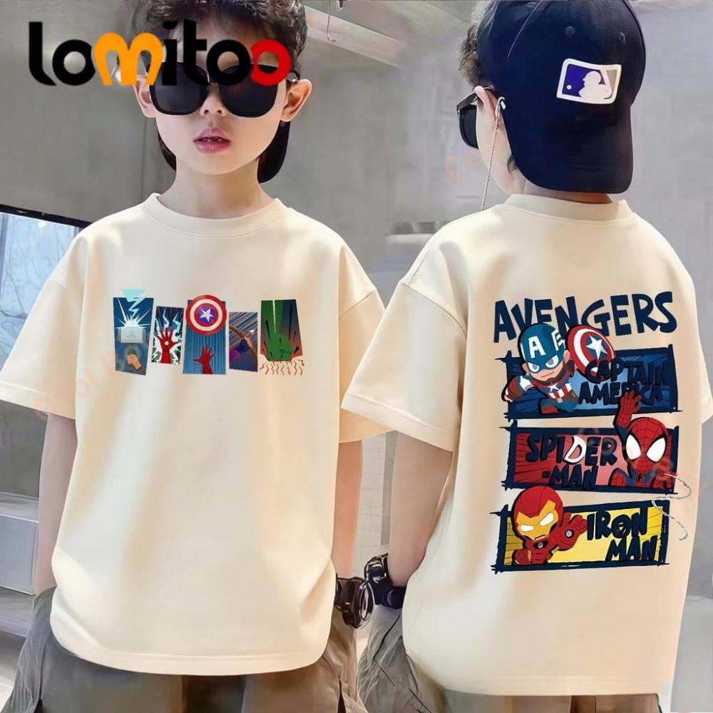 T-shirt clothing, children s animation trend, cute cartoon superhero short sleeved pattern, relaxing and comfortable 150
