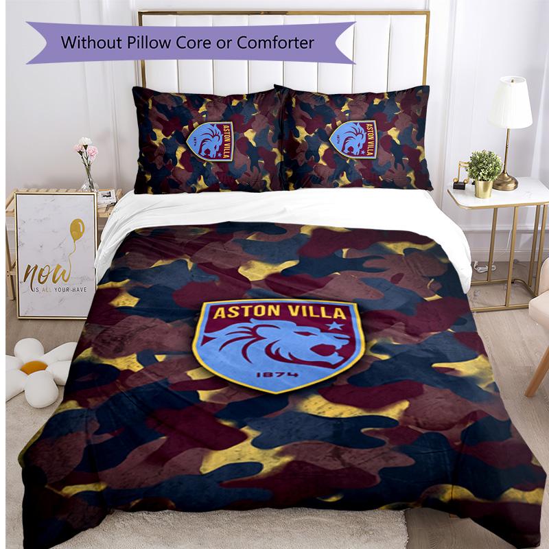 Set Lenzuola Stampato Aston Villa Football 3 Pezzi, Comodo Set Copripiumino per Camera da Letto Amico della Pelle