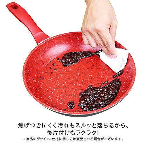 Flavor Stone 4-Piece Pot and Frying Pan Set, Red, Induction Compatible, 24cm Diameter, Authentic Japanese Product