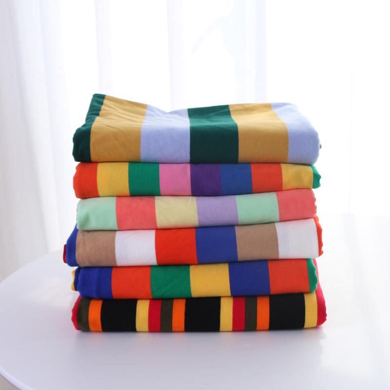 Rainbow Stripe Knitted Fabric By The Meter for T-shirt Summer Skirt Children Clothes Doll Sewing Cotton Thin Elastic Soft Cloth