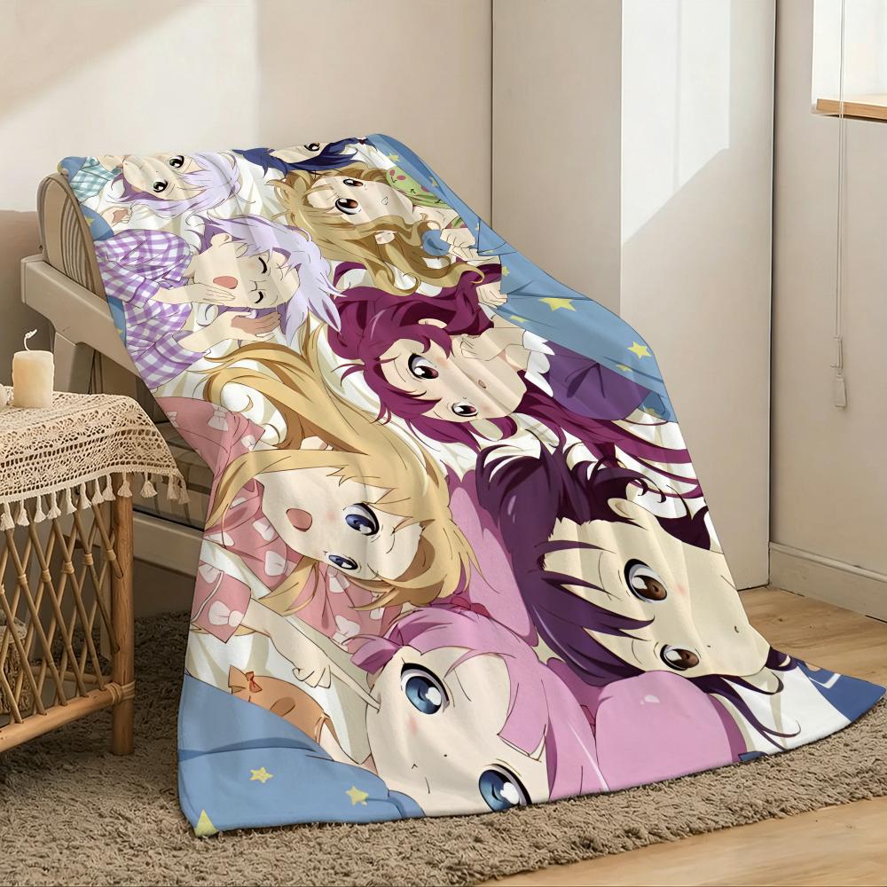 Anime Yuru Yuri Throw Lightweight 240g Flannel Blanket Soft Skin-friendly for Summer Cooling 75x90cm