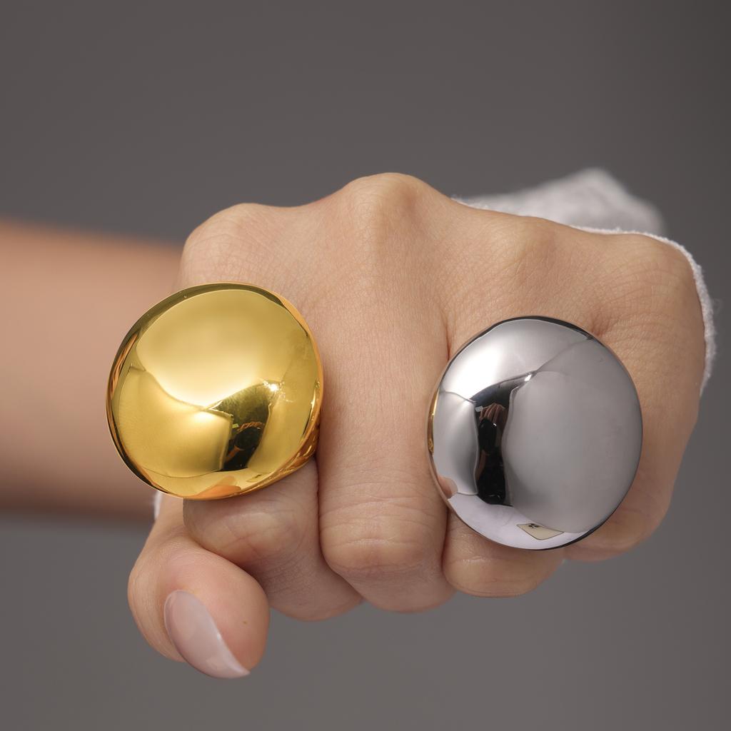 Casting Stainless Steel Chunky Rings For Women Physical Vapor Deposition 18k Gold Plated Women's Large Smooth Surface Ring