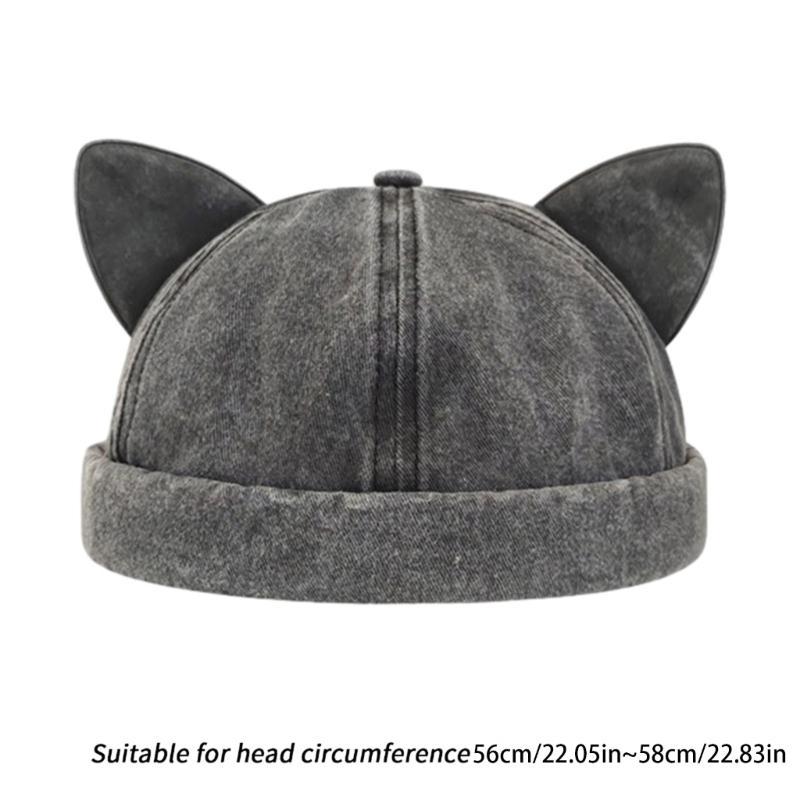 Cat Ear Decor Beanie Hat for Adult Teenagers Portable Beanie Hat Without Brim Spring Summer Anti-UV Hat for Cycling