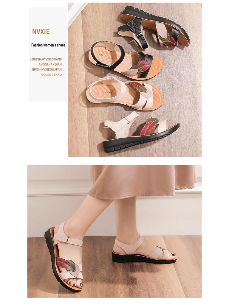 Dames Sommer Sandaler med Sklisikker Såle - Myk Såle, Lav Hæl for Middelaldrende og Eldre