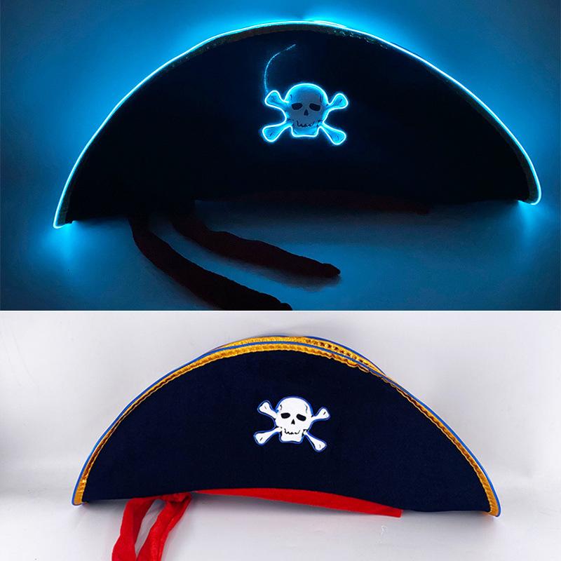 Lighting Up LED Pirate Hat Adult Pirate Hat Halloween Pirate Costume for Men Women Teens Halloween Masquerade Cosplay