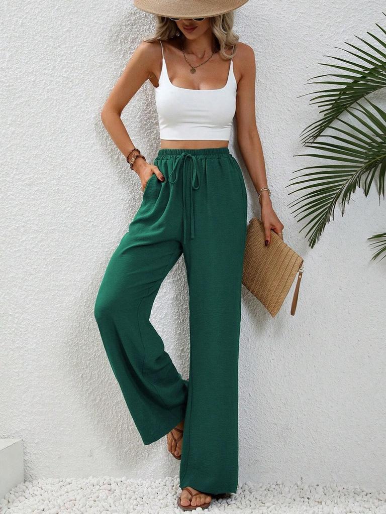 Women's Casual French Comfortable Straight Leg Wide Leg Pants with Pockets for Women