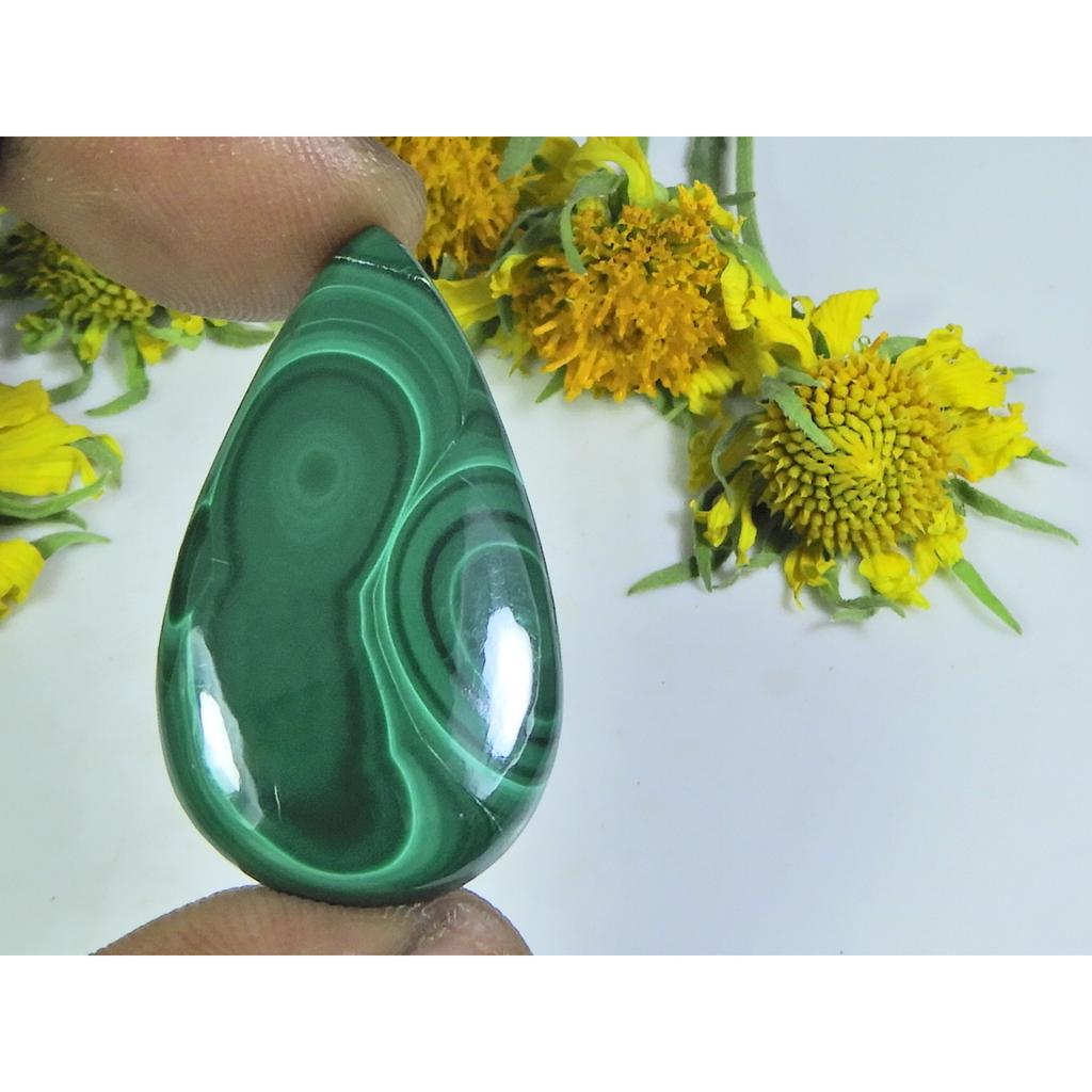 AA++ Natural Green Malachite Pear Cabochon Loose Gemstone 19X35X4MM 36Cts. D-14