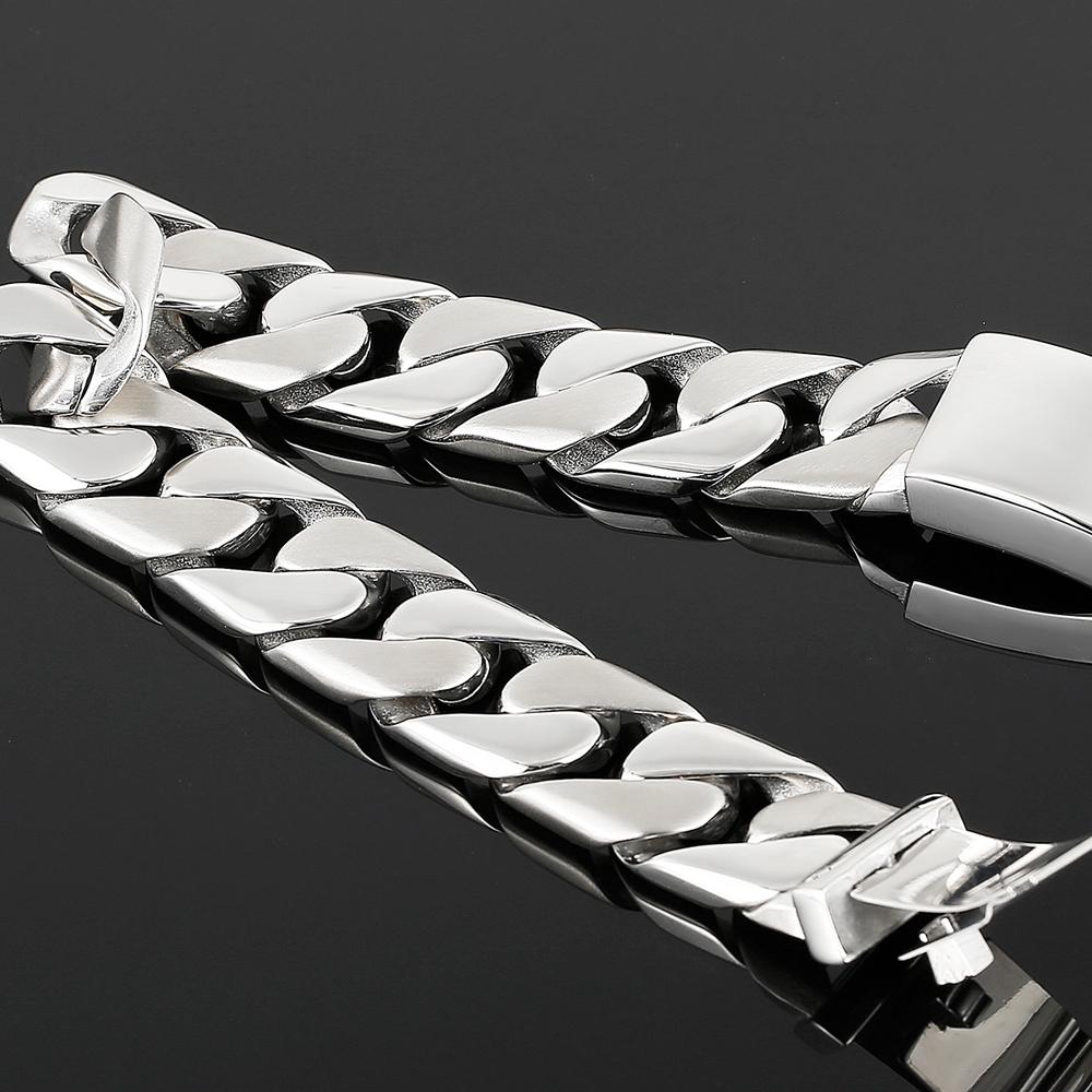Classic Stainless Steel Mens Jewellery 17MM Width Shiny Brushed Matte Curb Cuban Chain Bracelet Men Homme Gift Bangles 2024