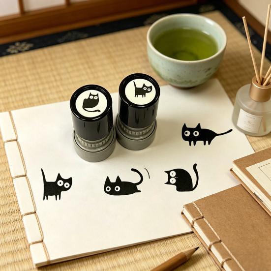 Cute Black Cat Stamp Set Self-Inking Light-Sensitive Stamps for Notebooks Cards Planners Creative DIY Craft Tool for Kids Adults Teacher