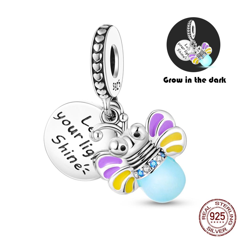 925 Silver Glow in the dark Firefly Honeybee Star Charms Beads Fit 925 Original Bracelets Fine DIY Jewelry Gift Women