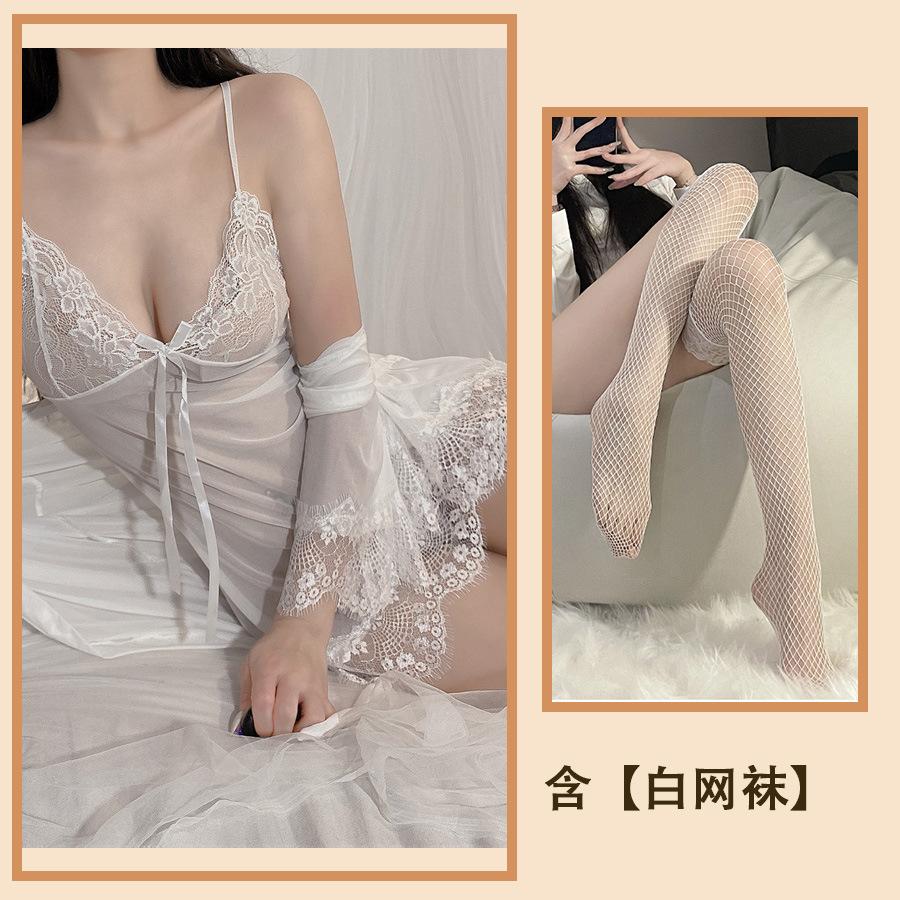 Sex Underwear Large Size Three-piece Set, Sexy Lace Lace Tulle Suspender Skirt, Hollow Temptation Nightdress