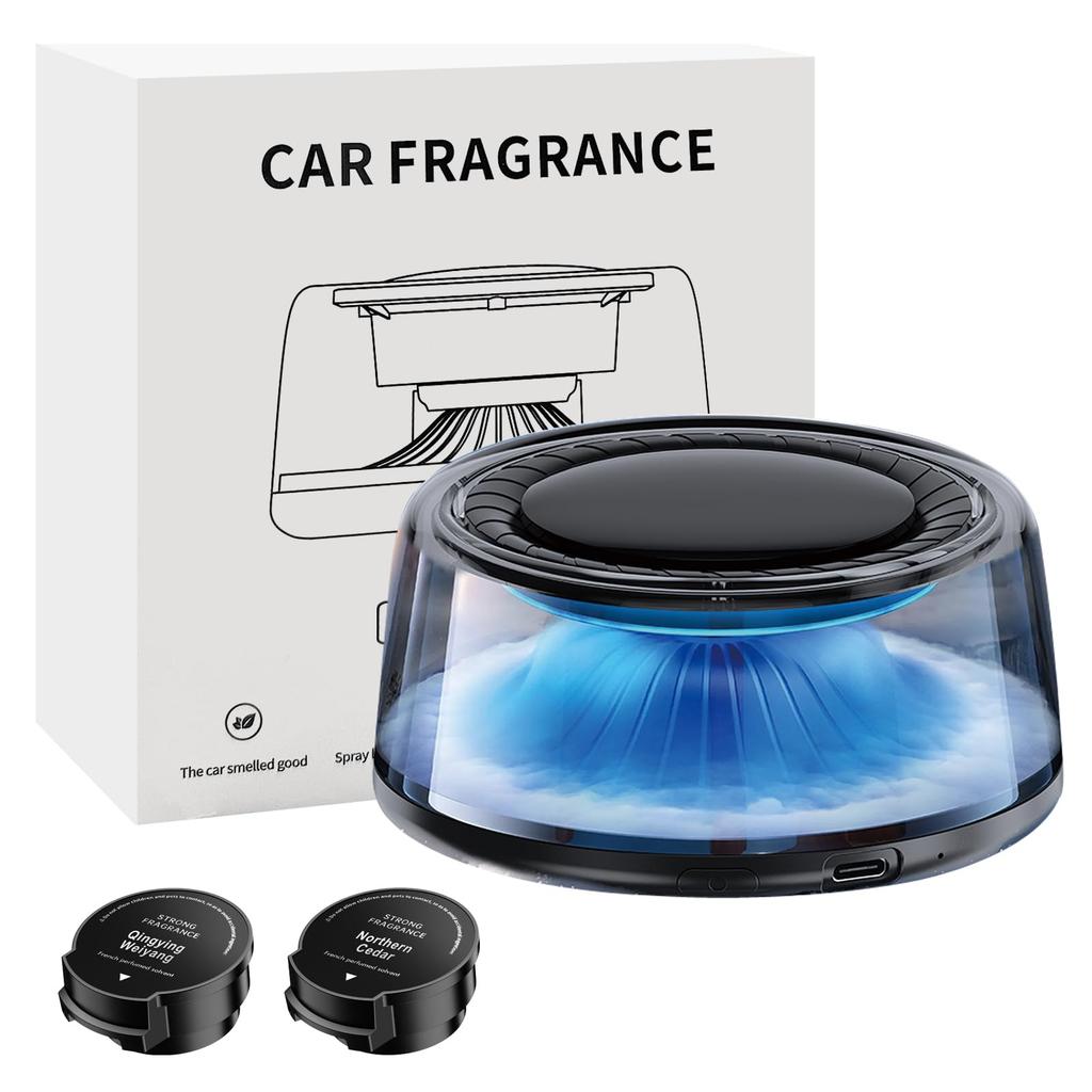 SETHDA Car Air Freshener Aroma Diffuser Mountain Sea of Clouds 4D Fragrance Ultrasonic Atomization Quiet Auto 3 Spray 800mAh Scent Ambient Natural