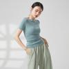 Yuoku Ballet Dance Short Sleeve Boat Neck Practice Stretch Dance Solid Classical Ballroom Dance Elastic Boat Women's Costume, Top, Wear, Top, T-Shirt,