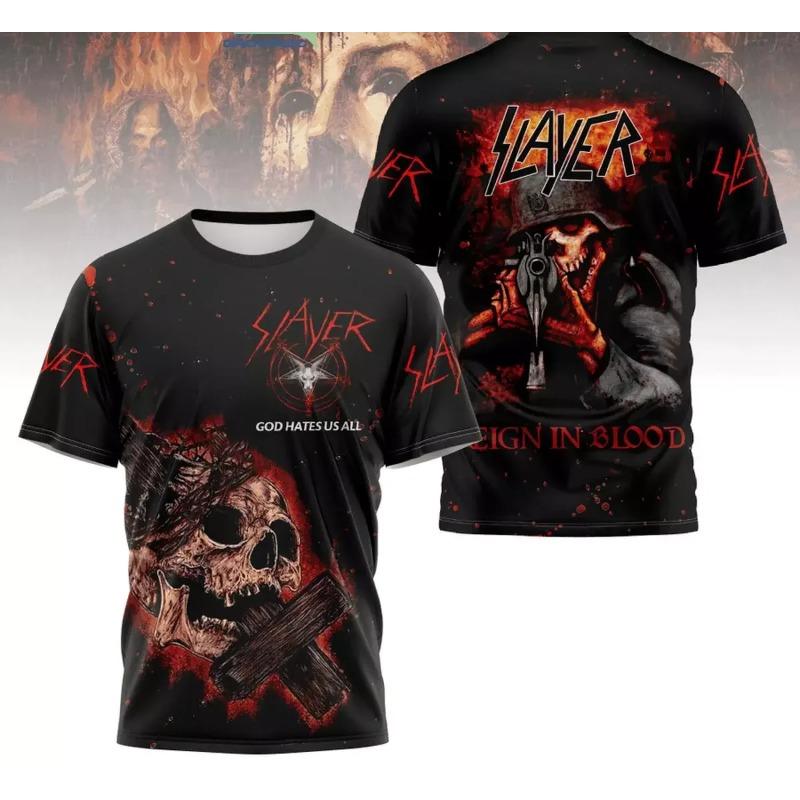 Popular Rock Band Slayer T-shirts 3D Print Men Women Casual Short Sleeve Round Neck T Shirt Oversized Tees Tops Unisex Clothing