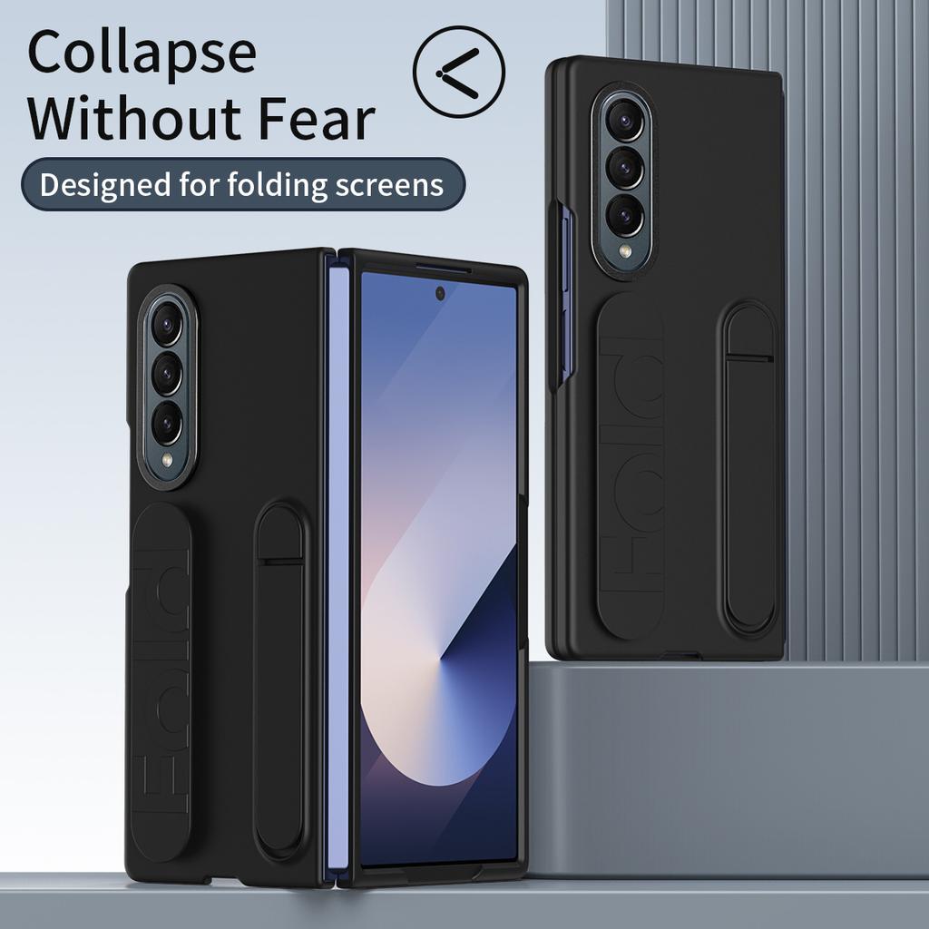 For Samsung Galaxy Z Fold3 5G Case with Tempered Glass Film Kickstand Wristband PC+Silicone Phone Cover