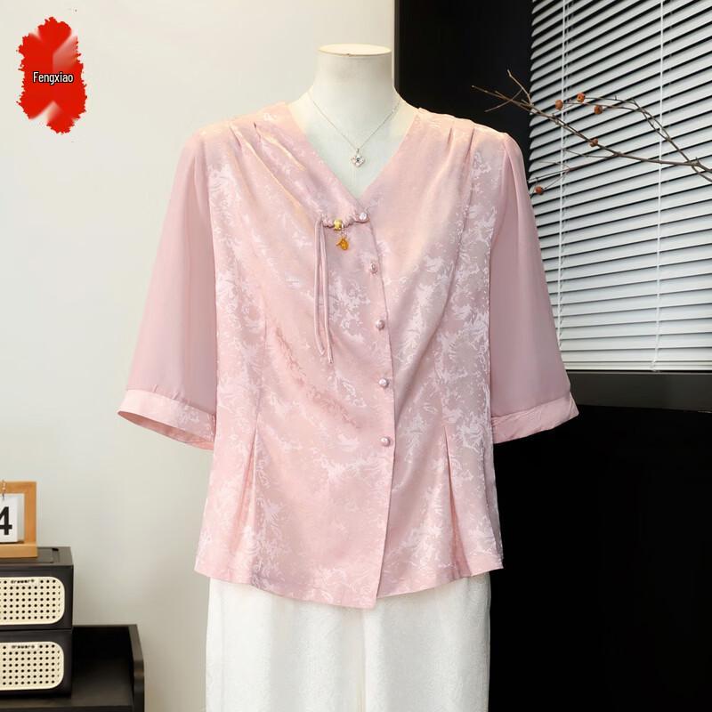 New Chinese Style Summer Shirt for Middle-aged Women XL