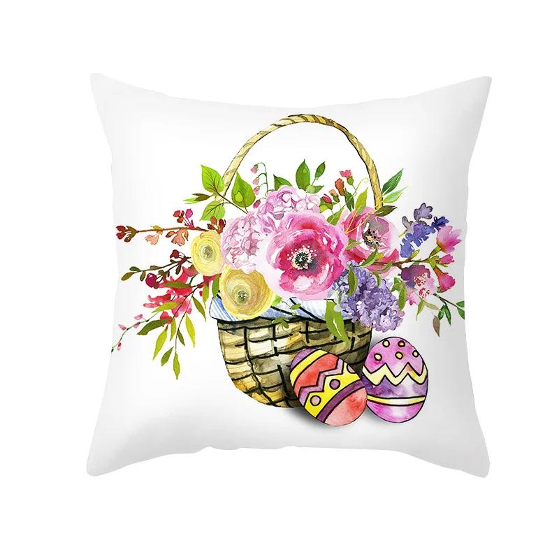 Housse d'oreiller décorative de Pâques Lapin Œuf Guirlande Housse d'oreiller Salon Canapé Housse de coussin Chambre Chambre Dortoir Décoration de la maison