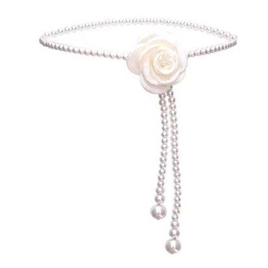 

Женская поясная цепочка с камелией, декор из искусственного жемчуга, однослойный, регулируемый размер, поясной ремень, различные аксессуары для экипировки белый