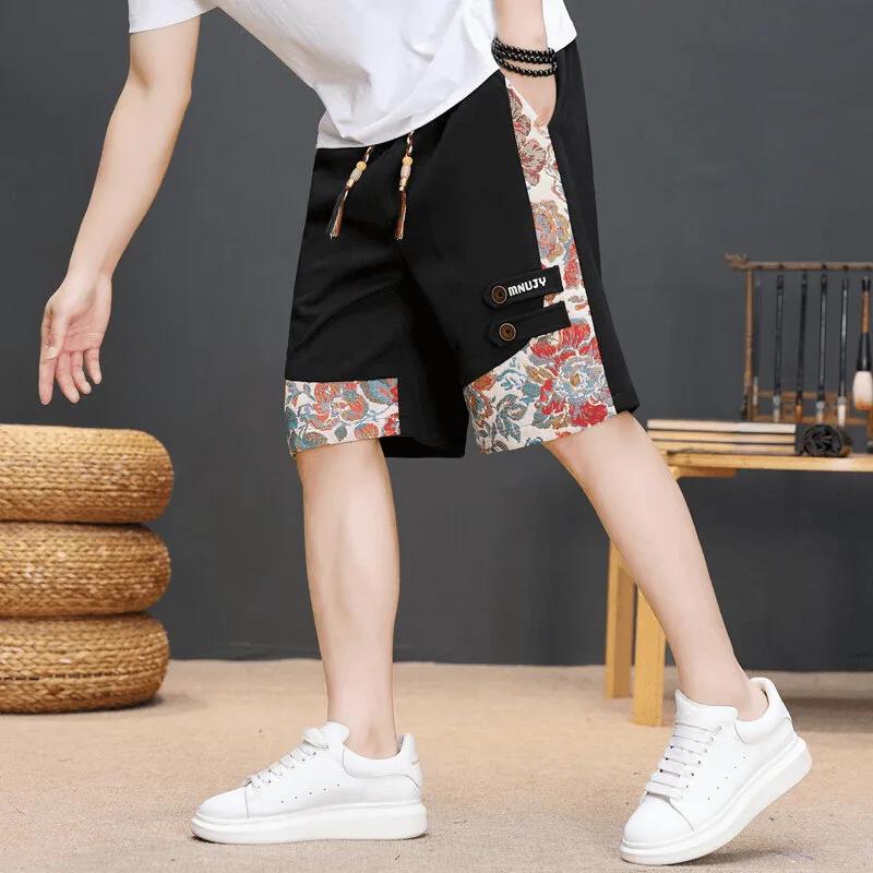 Summer Men's Embroidery Shorts Men Streetwear Hip Hop Straight Leg Short Pants Casual Sports Five-Point Pants Male
