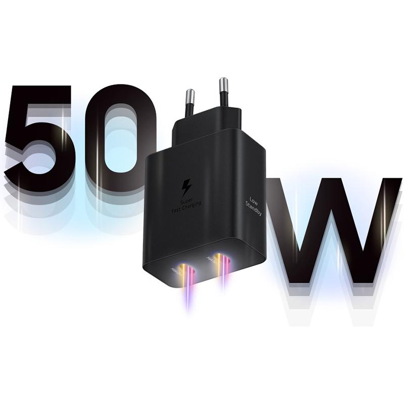 For Samsung Fast Charger 50W+25W Dual Ports Charger PD Quick Charging USB-C Cable EU Plug Adapter For Galaxy S25 S24 S23 Ultra S23FE