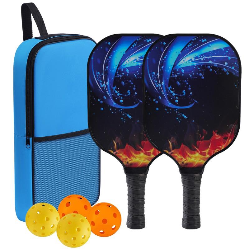 Carbon Fiber Pickleball Paddle Set With Blue Carry Bag 2 Paddles 4 Balls Outdoor Recreational Sport Equipment