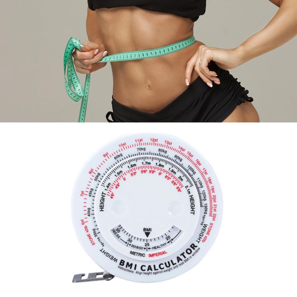 Round BMI Measuring Tape Automatic Retractable Waistline Tape Calculator Portable Health Tape Measures Tools White