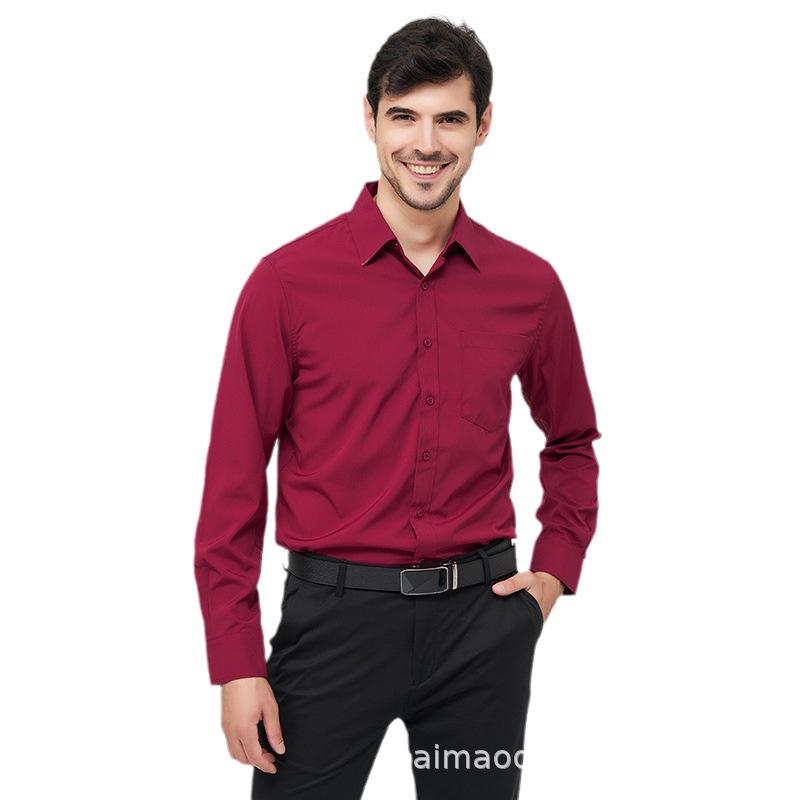 Camisa de Vestir Lisa de Manga Larga Resistente a las Arrugas para Hombre