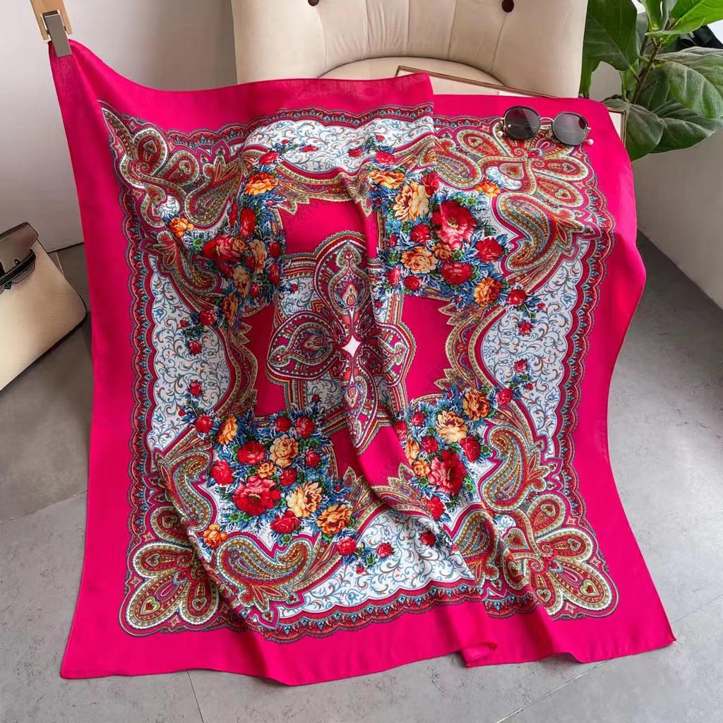 110*110cm Russian Square Scarf Women Luxury Paisley Floral Print Bandana Shawl Ukrainian Babushka Handkerchief Head Wraps