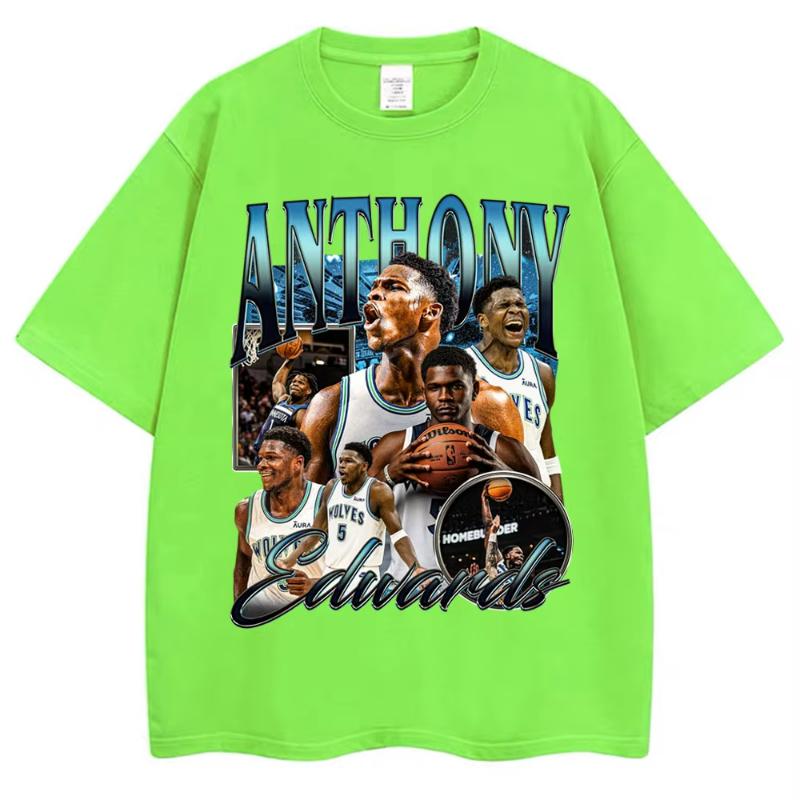 

Винтажная графическая футболка Энтони Эдвардса Женская одежда Подарок для фанатов баскетбола Футболка Хлопок Лето Уличные футболки Мужская 4XL