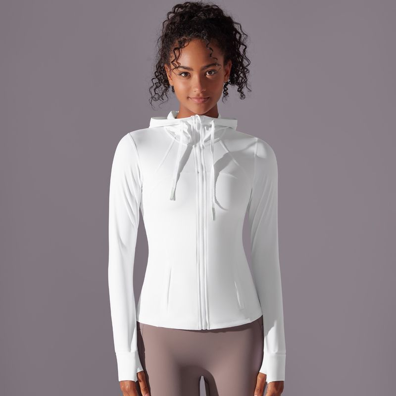 

Outdoor Sun-Proof Clothes Tight Sports Running Fitness Top Yoga Clothes UV Protection Breathable Hood Zipper Outwear 7010 Zip Outwear Hooded-White XL