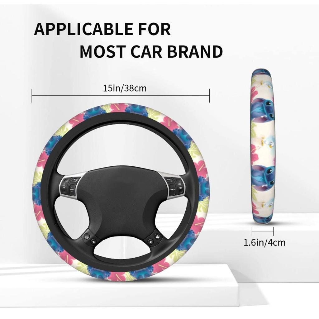 Stitch Car Steering Wheel Cover, Light Cars, Luxury Anti-Slip, Stain Resistant, Steering Cover, Regular