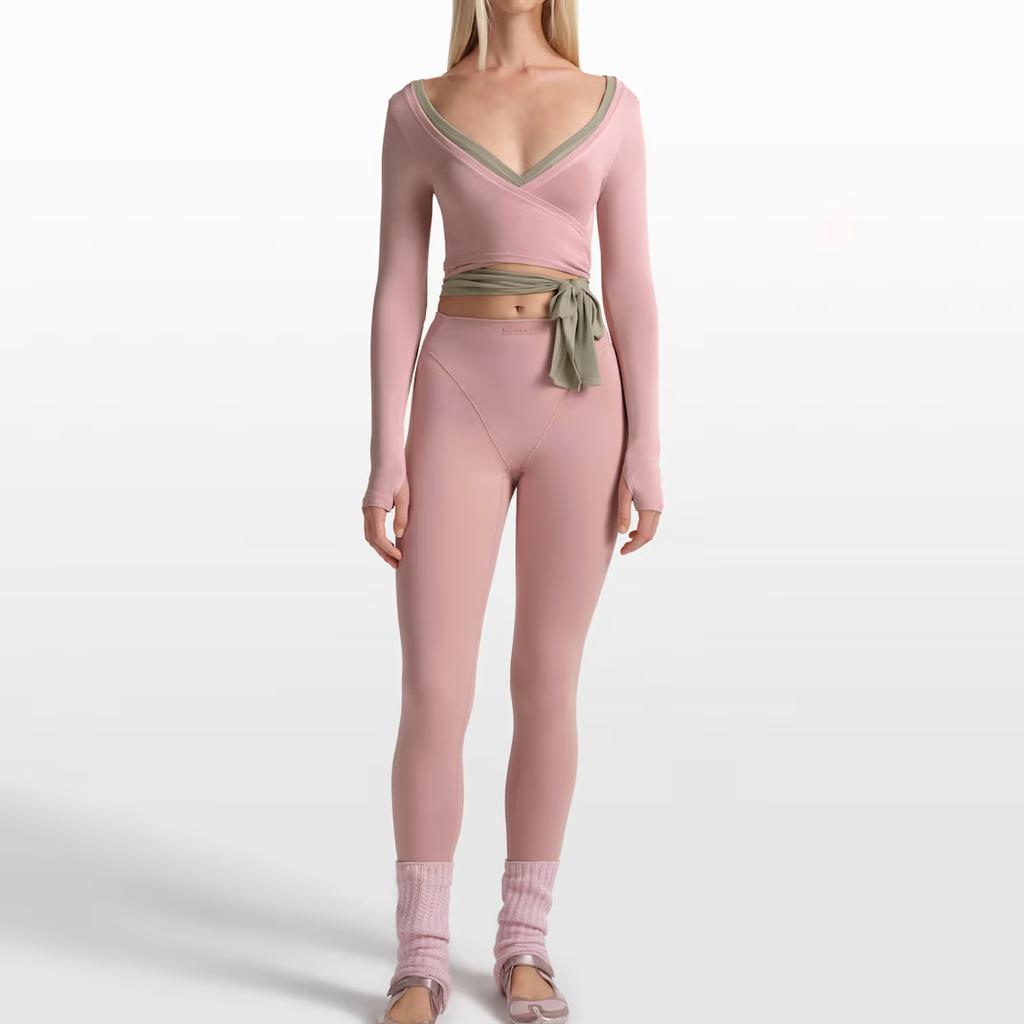 Nike X Skims Malha Elástica Manga Longa Transpassado Leve Decote V Cropped Top Feminino LSLSL10088W-HIM