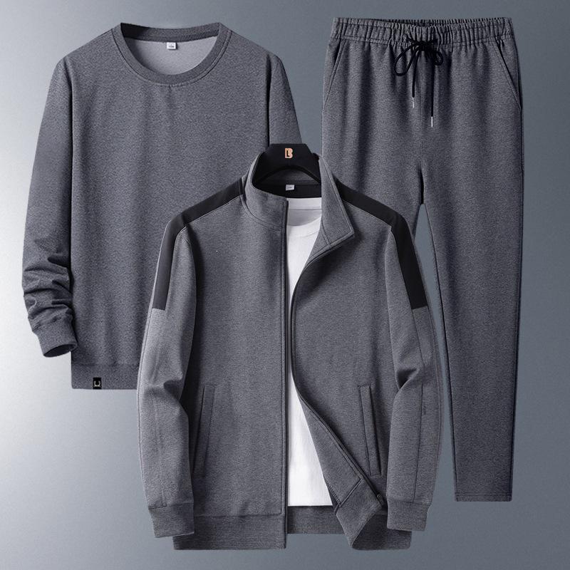 Men's Loose Fit Fleece-Lined Sports Suit - Spring/Autumn Dad's Casual Jacket & Three-Piece Set for Middle-aged & Elderly