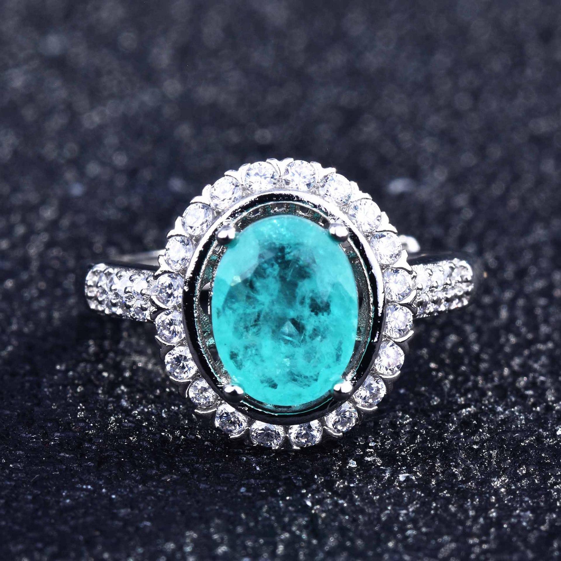 Imitation Brazilian Paraiba Colored Treasure Set, Ring Stud Earrings, Pendant Jewelry.