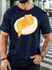 Cute Honey Cat On Toast Unisexs Front Print T Shirt Kawaii Animal Food Graphic Tee Casual Short Sleeve Top Lovely Cat Lover Gift