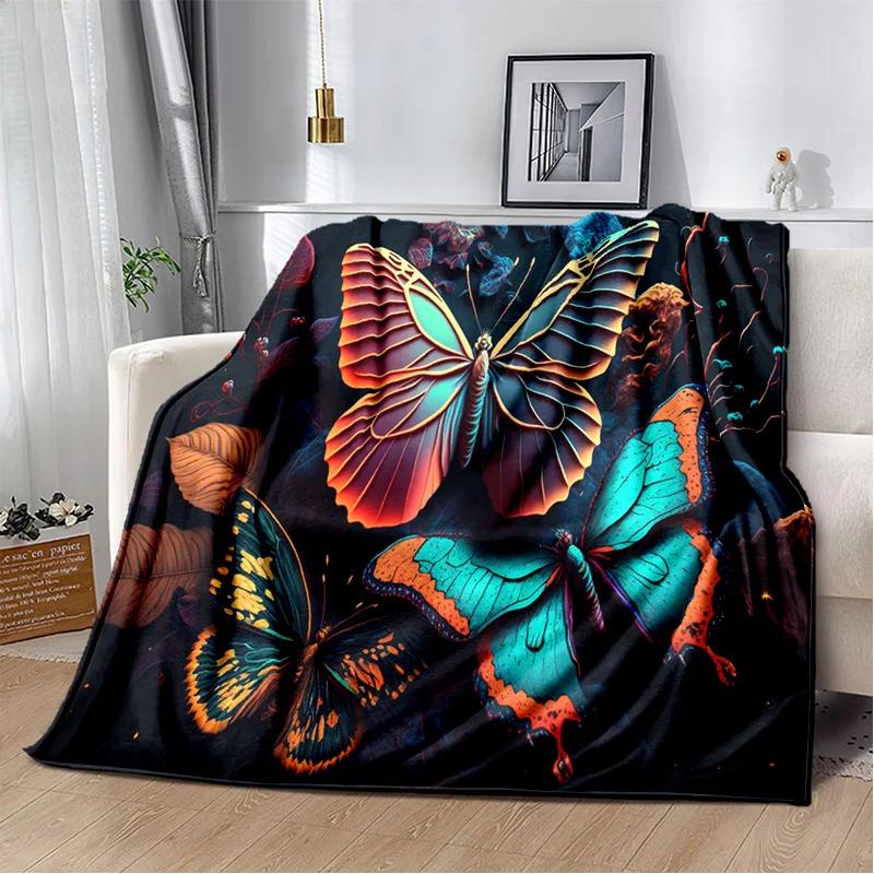 HD Fantasy Butterfly Flower Cartoon Blanket,Soft Throw Blanket for Home Bedroom Bed Sofa Picnic Travel Office Cover Blanket Kids