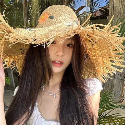 Hollowed-out Raffia Straw Hat for Women, New Seaside Beach Hat, Summer Large Brim Woven Sunshade Hat