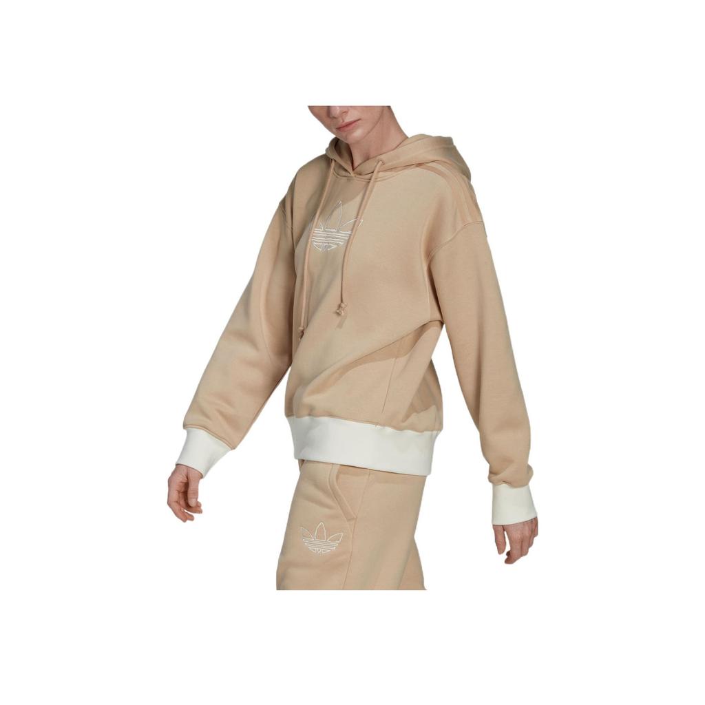 Adidas Originals Trefoil Logo Embroidered Hoodie Pullover Sweatshirt Women Tops Khaki HM1637