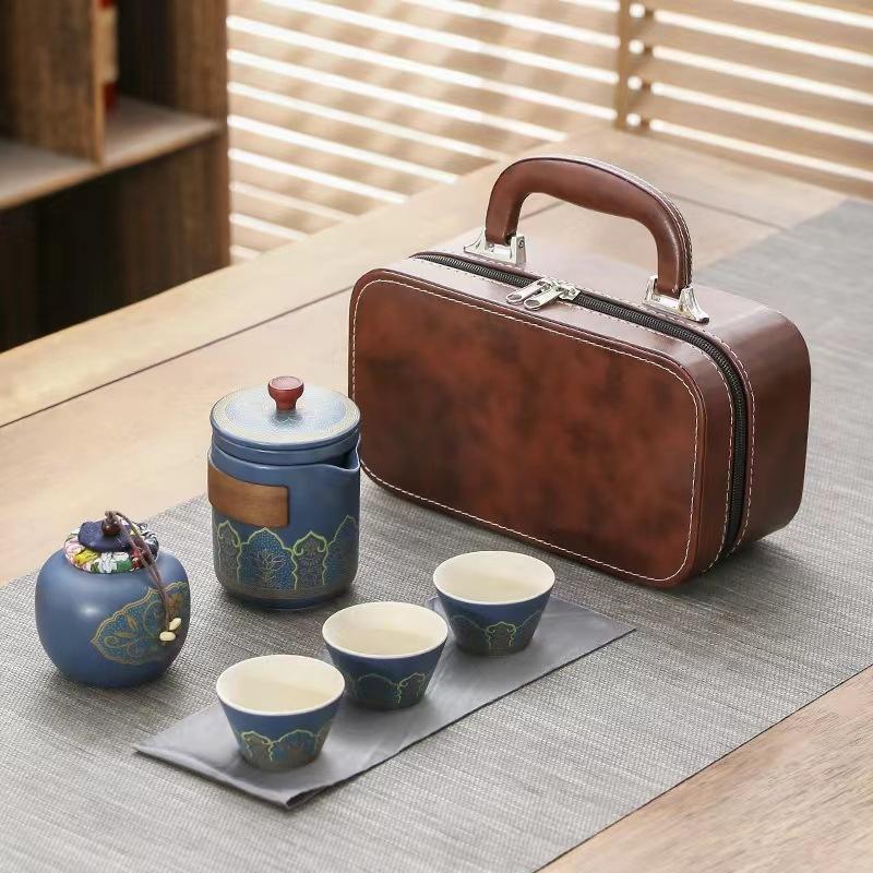 Travel tea set Convenient outdoor ceramic Ru kiln Kuaike cup set Business event souvenir
