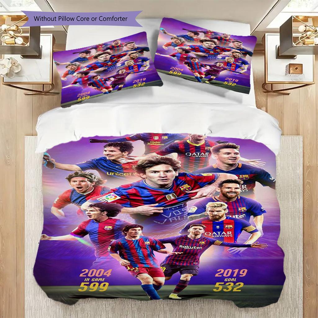 Lionel Messi Eredità Calcio Set da tre pezzi (1 * copripiumino + 2 * federa, senza nucleo) Set biancheria da letto piatto 2D Morbido e confortevole